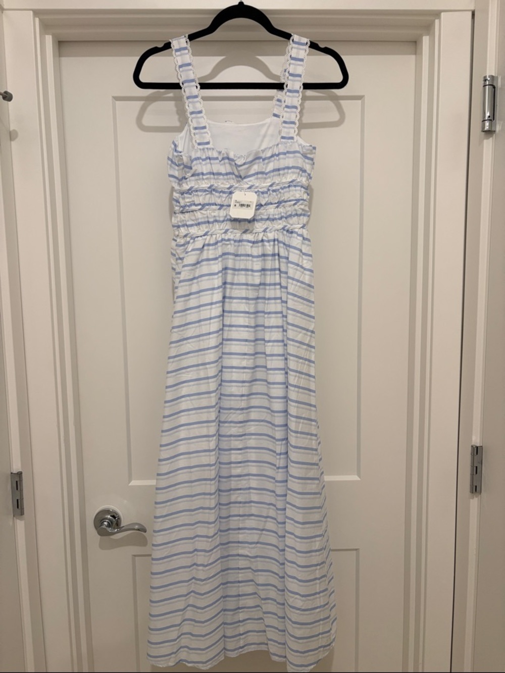 NWT [Altar’d State] Striped Lace Maxi/Midi Sundress White/Blue Women’s XXS - Picture 7 of 12